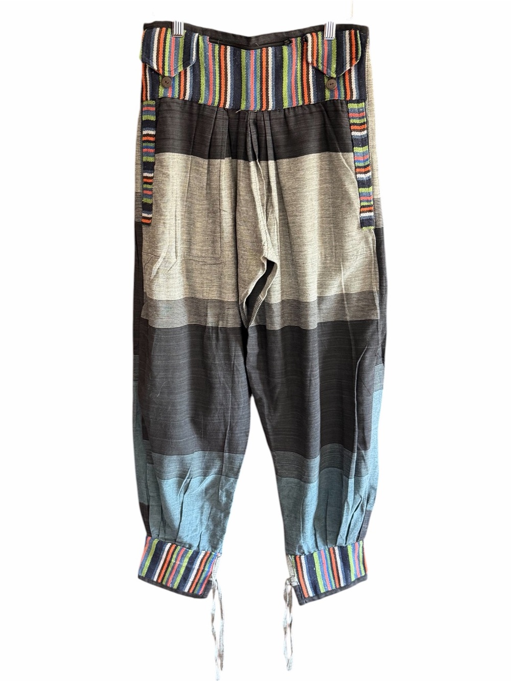 Festival Harem Pants Colorful Stripes Pockets Cotton Made in India S/M